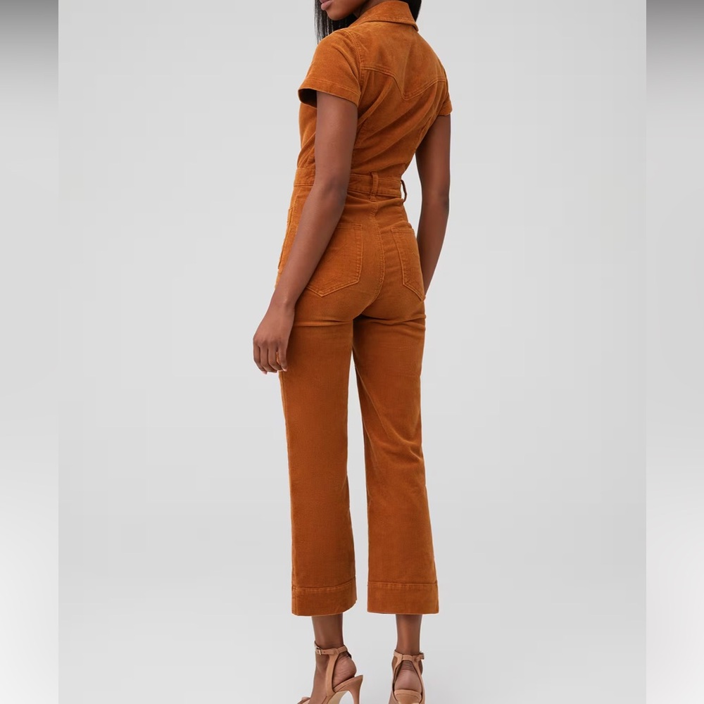 SHOW ME YOUR MUMU Cropped Everhart Jumpsuit on Camel Corduroy - Picture 2 of 7